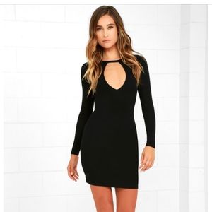 Here to Party Black Long Sleeve Bodycon Dress